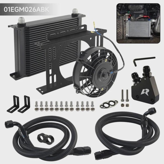 Oil Cooler Kit + 7" Electric Fan Bracket + New 25 Row LS1 LS2 LS3 Adapter + Oil Lines for GM Chevy