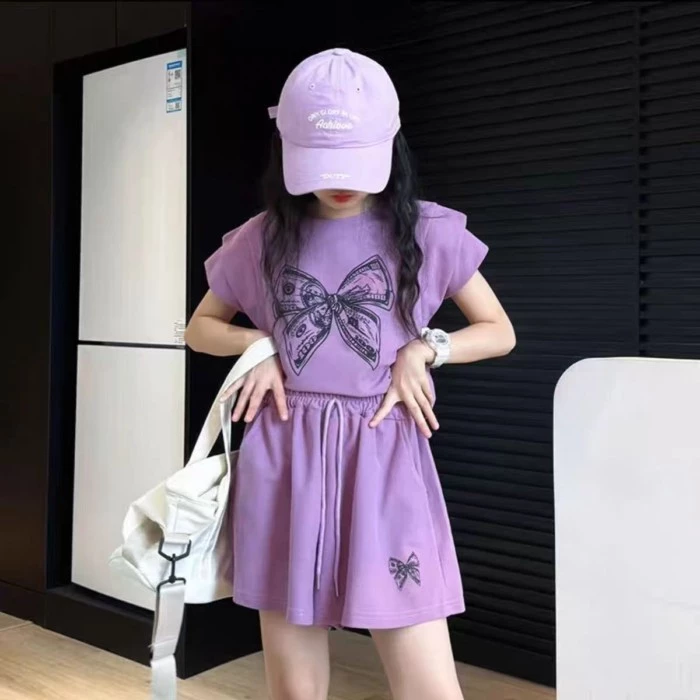 onekid🌼 กางเกงขาสั้นเด็กผู้หญิงเหมาะกับฤดูร้อนเสื้อผ้าฤดูร้อนแขนสั้นเด็กใหม่สำหรับเด็กผู้หญิงและเด