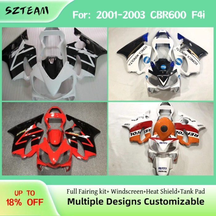 Injection Motorcycle Fairings for Honda CBR600 F4i 2001 2002 2003 Sportbike Free Custom Bodywork Fa