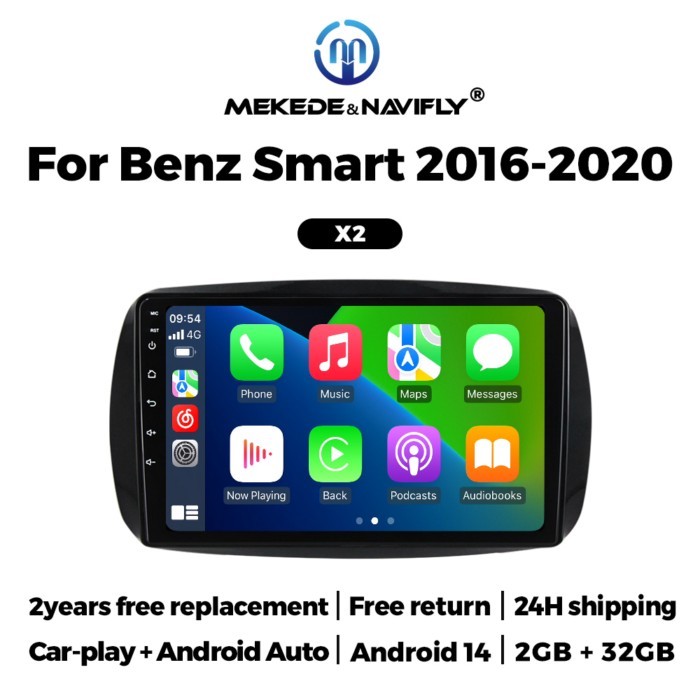NaviFly Android 14 Car Radio 2G+32G Wireless Carplay AUTO For Mercedes-Benz Smart 453 Fortwo 2014 -