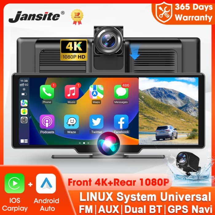 10.26 inch 4K Dash Cam Car DVR Wireless CarPlay & Android Auto GPS Navigation 24h Park Monitor Nigh