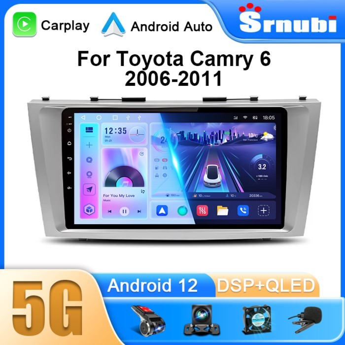 Srnubi 2 Din Android Car Radio For Toyota Camry 6 XV 40 50 2006 - 2011 Multimedia Player Navigation
