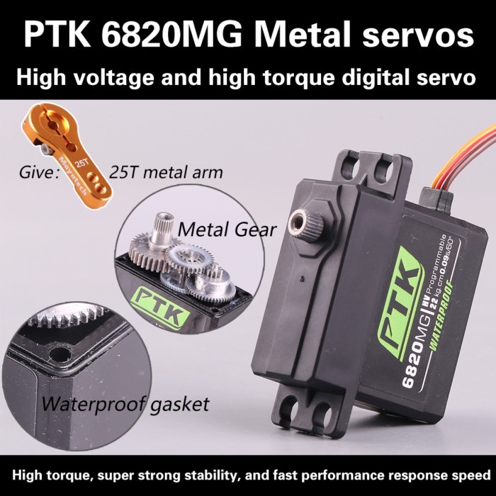 PTK 6820MG servo Metal gear 20kg  HV High torque servo digital and stainless steel gear servo fixed