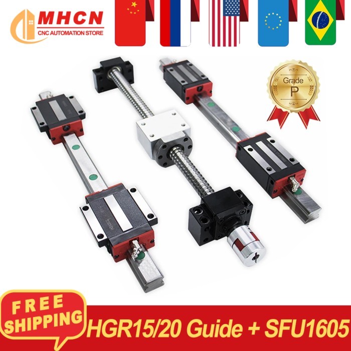 Free Shipping 2 pcs HGR15 HGR20 Linear Guides +4 pcs HGH15CA HGH20CA Blocks Carriages + 1 set Ball