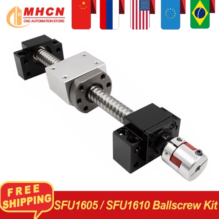 MHCN EU RU warehouse 1 set 16mm Ball Screw SFU1605 / SFU1610 with 5mm / 10mm Pitch Single Ball Nut