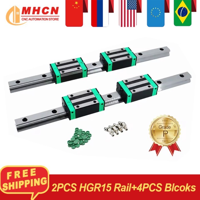 EU warehouse Linear Guides 2 pcs HGR15 200-1800mm linear rails + 4 pcs HGH15CA / HGW15CC  blocks fo