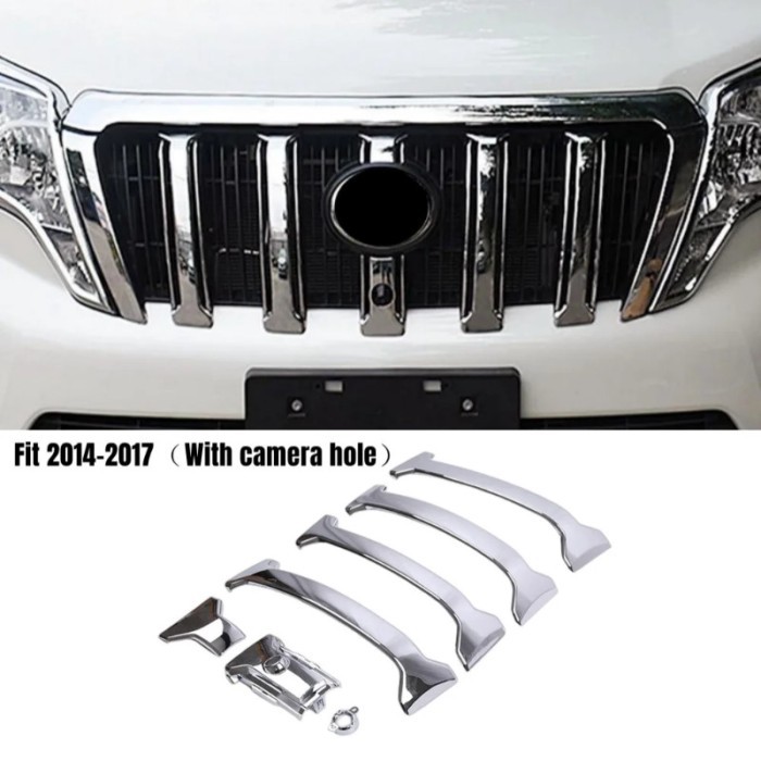 ABS Chrome For Toyota Prado FJ150 FJ 150 2014-2017 Front Camera Grille Grill Molding Around Camera