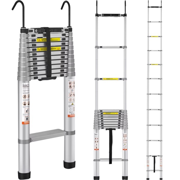 VEVOR Telescoping Ladder, 15/18.5FT Aluminum One-button Retraction Collapsible Extension Ladder, w/