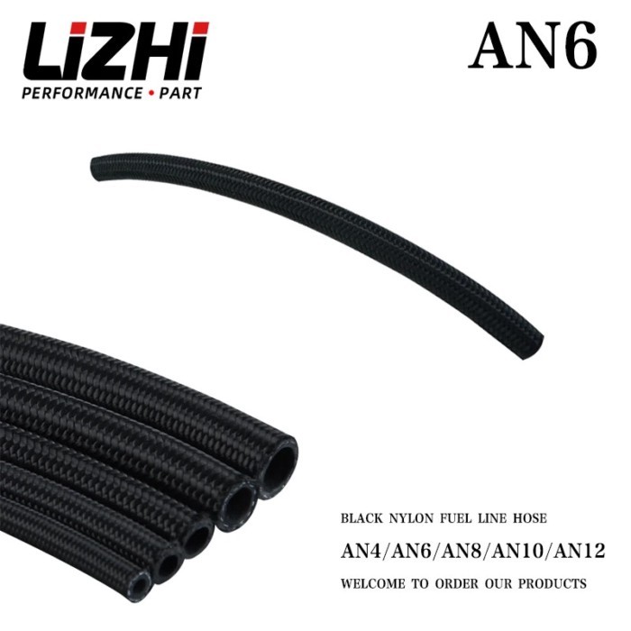 LIZHI RACING - 6 AN Pro's Lite Black  Braided Racing Hose Fuel Oil Line 350 PSI 0.3M LZ7312-1