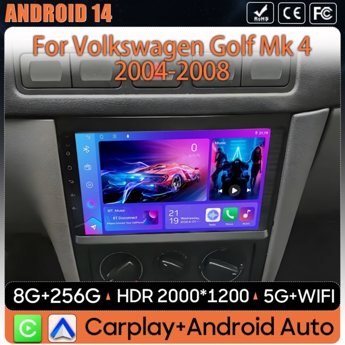 Android 15 For Volkswagen Golf Mk 4 2004-2008 Car Radio Carplay Multimedia Player GPS Navigation BT