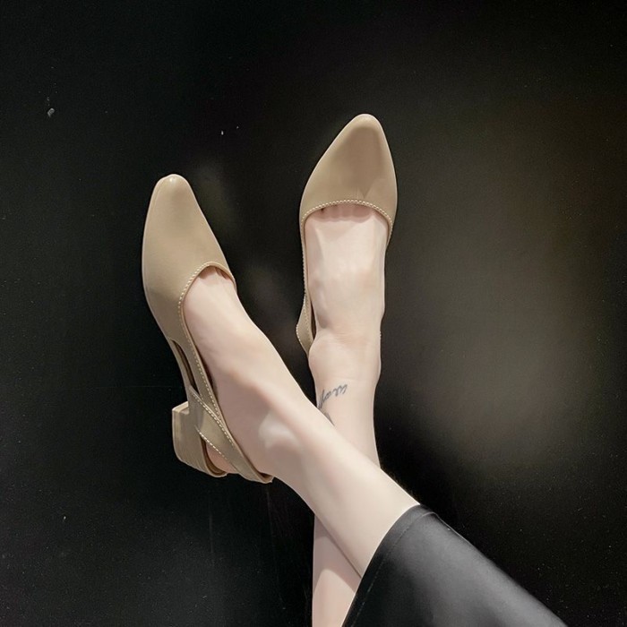 Pointed Toe รองเท้าผู้หญิง Low-Top Mid-Low Heel Anti-Slip Short-Tube แฟชั่น Wedge Heel ปากตื้น J