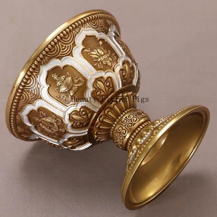 Bronze offering bowl auspicious Tantric holy water cup carving Xizang bowl tribute tabletop decorat