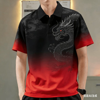 เสื้อโปโลผู้ชายสําหรับผู้ชายเสื้อผ้าจีนมังกรกราฟิกพิมพ์เสื้อ…