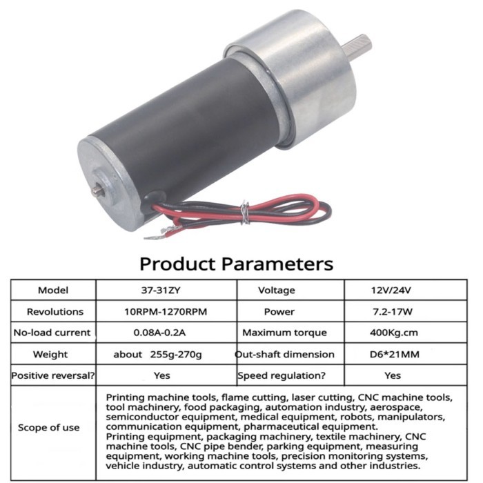 JGB37-31ZY DC Gear Motor 12V Reductor Engine High Speed Large Torque Reversible 24V Reversible Redu