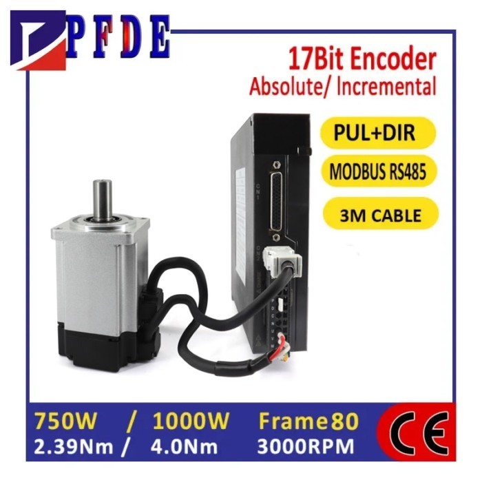17bit Incremental Encoder AC220V 750W Servo Motor 2.4NM 3000rpm or 1KW AC Servo Motor 4Nm 3000rpm w