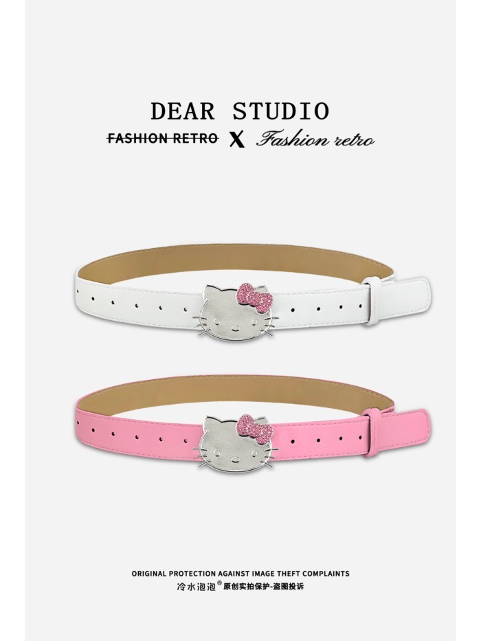 2026 ใหม่น่ารัก KT แมวเพชรเข็มขัดหญิง Millennium ร้อนๆ Y2K ร้อยกางเกงยีนส์เข็มขัดอุปกรณ์เสริมอินเทร