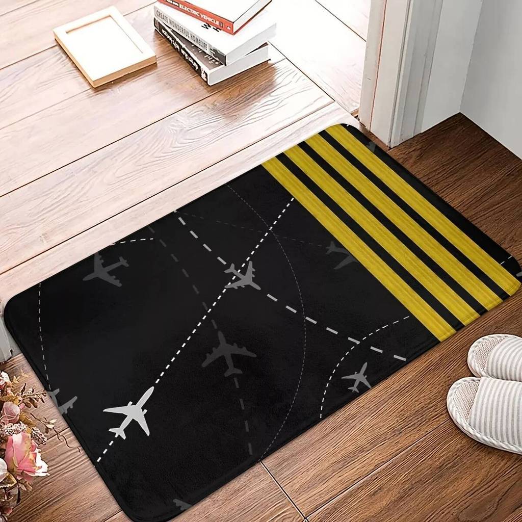 Airplane Runway Pattern พรมเช็ดเท้าโพลีเอสเตอร์กันลื่น - ซักเครื่องได้สําหรับ Entryway, Kitchen - รู