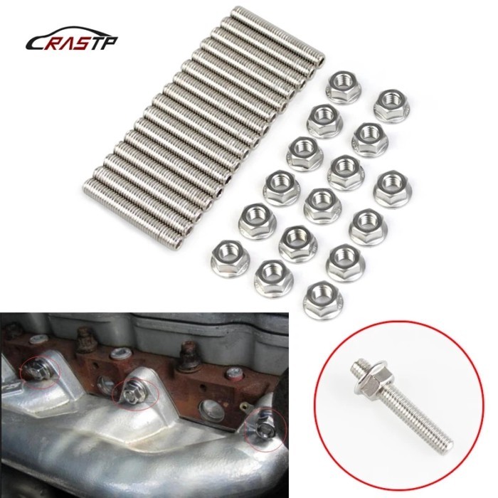 RASTP-Exhaust Manifold Stud Kit Fit for Ford 4.6 & 5.4 Liter V8 Stainless Steel 16x Studs RS-TC011