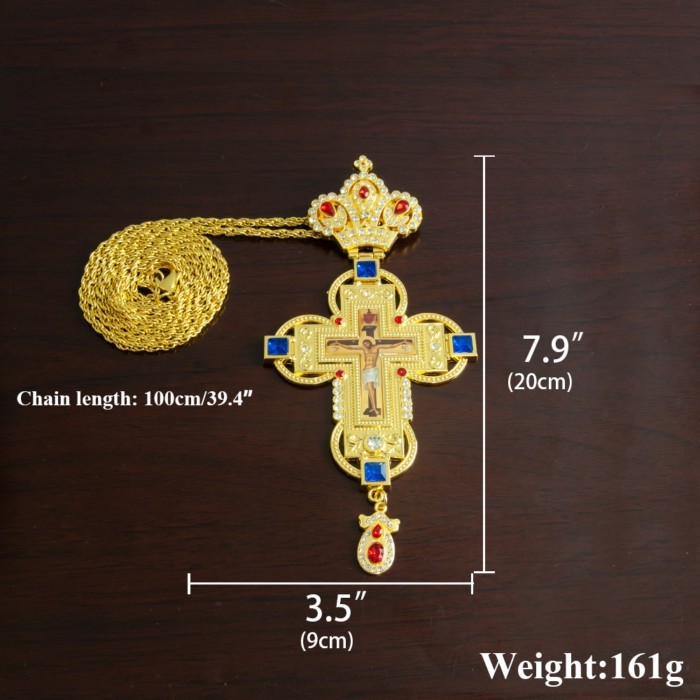 Orthodox Pectoral Religion Gold Plated Cross Necklace Jesus Crucifix Icon For Orthodox Priest Bisho