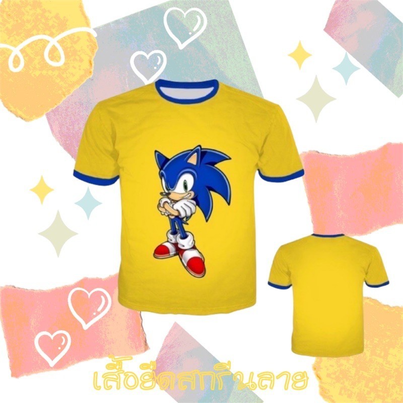 เสื้อทาทา ยัง เสื้อยืดคอกลม พิมพ์ลาย 3 D Sonic เสื้อลายโซนิค