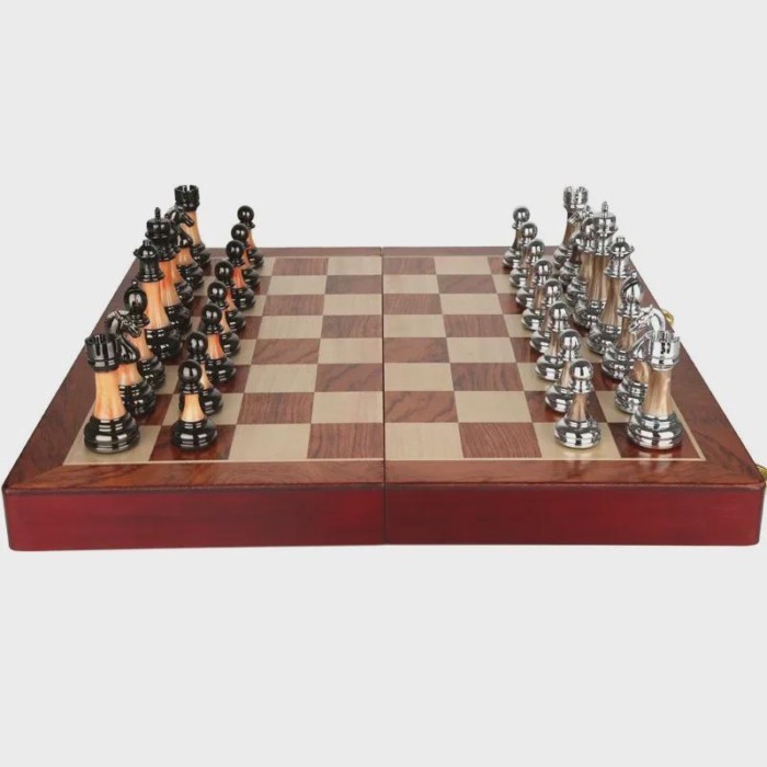 45CM Luxury Metal Chess Figures Wooden Chess Set Professional Folding Family Classic Board Games Ch