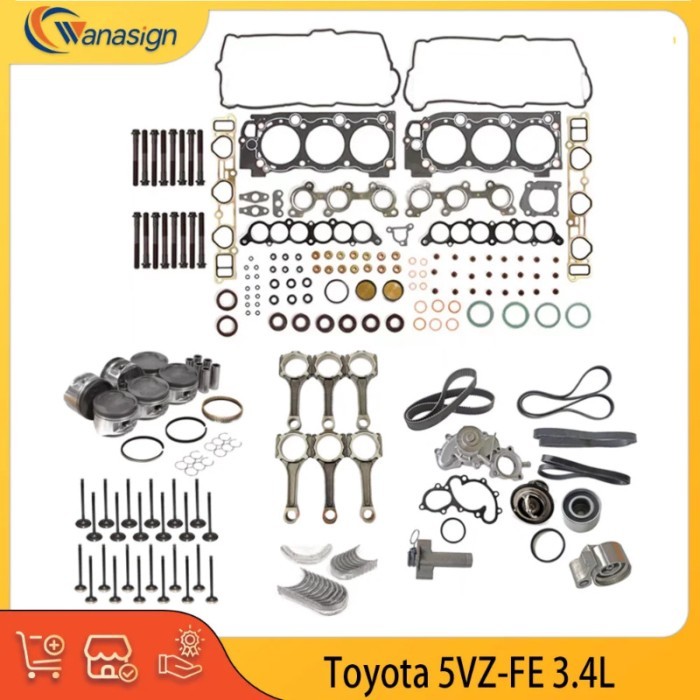 Engine Rebuild Timing Belt Kit Gasket Piston Ring Con Rod Bearing Set Water Pump Fit 3.4 L 5VZ-FE F