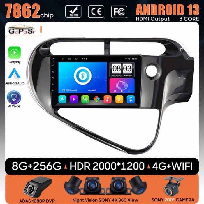 Car Radio Android 13 For TOYOTA AQUA Prius C 2018 - 2020 Navigation GPS Android Stereo Multimedia P