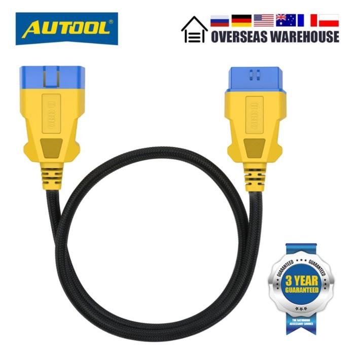 AUTOOL 100CM 1M OBD2 Extension Cable Famale 16Pin with OBD Scanner Bluetooth Waterproof Nylon Stron