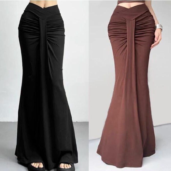 กระโปรง Fishtail สีดำเอวสูงแบบ.slim fit สำหรับผู้หญิง