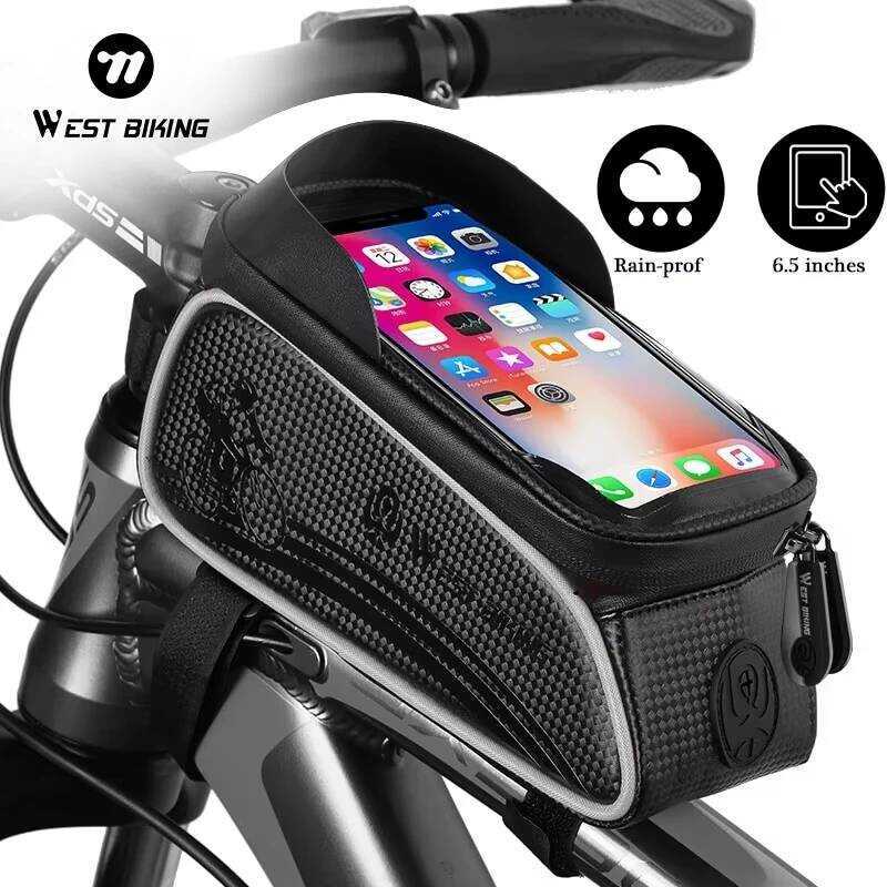 C WEST BIKING Bicycl Cycg Top Front Tube Fram Waterproof 6.5 Inches Phone Case Storage Touch Screen