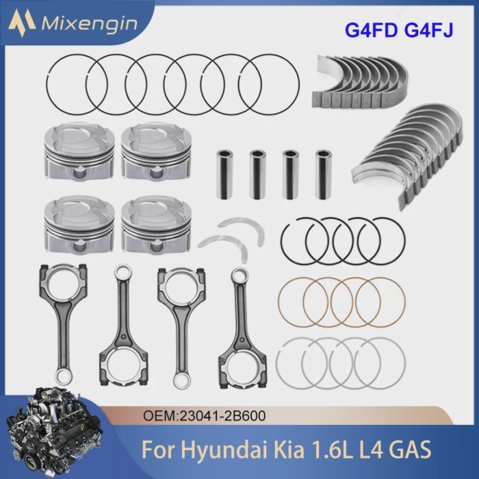 4pcs Piston & Ring Kit Main & Rod Bearing Connecting Rod Set For Hyundai Kia 1.6 L T L4 GAS G4FD G4