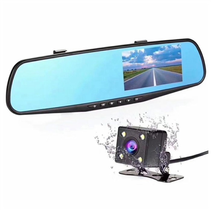 4.3Inch Car Dash Cam Driving Recorder HD 1080P Cycle Mirror Dvr Dash Cam Dual Lens Video Recorder C