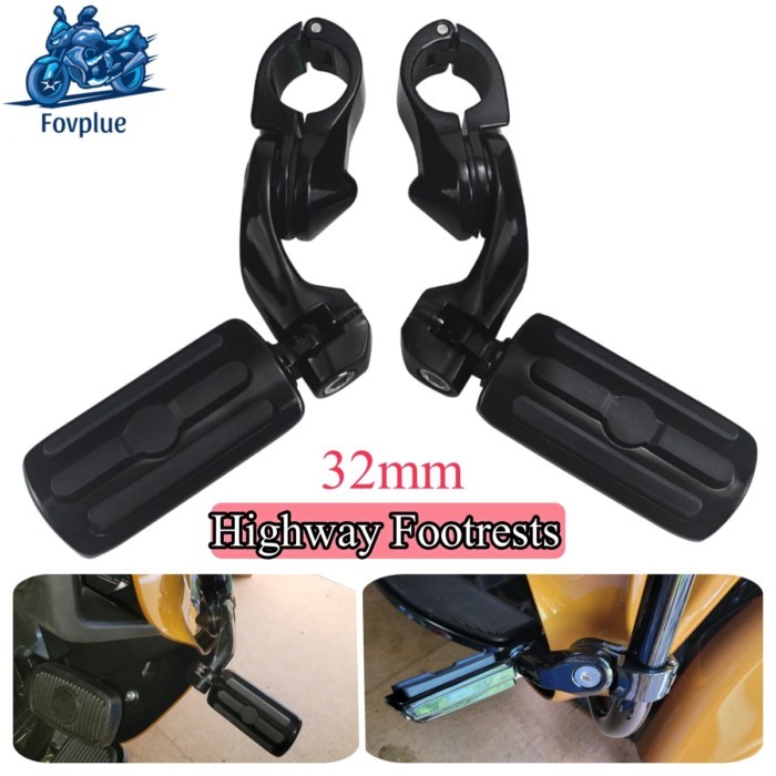 Black 1.25" Highway Pegs Adjustable Footpeg Short for Harley Touring Road King Road Electra Street