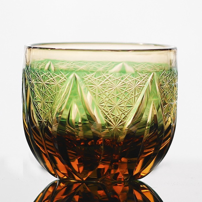 Japanese-Korean Edo Kiriko Flamed White Wine Sake Glass Hand-carved Glass