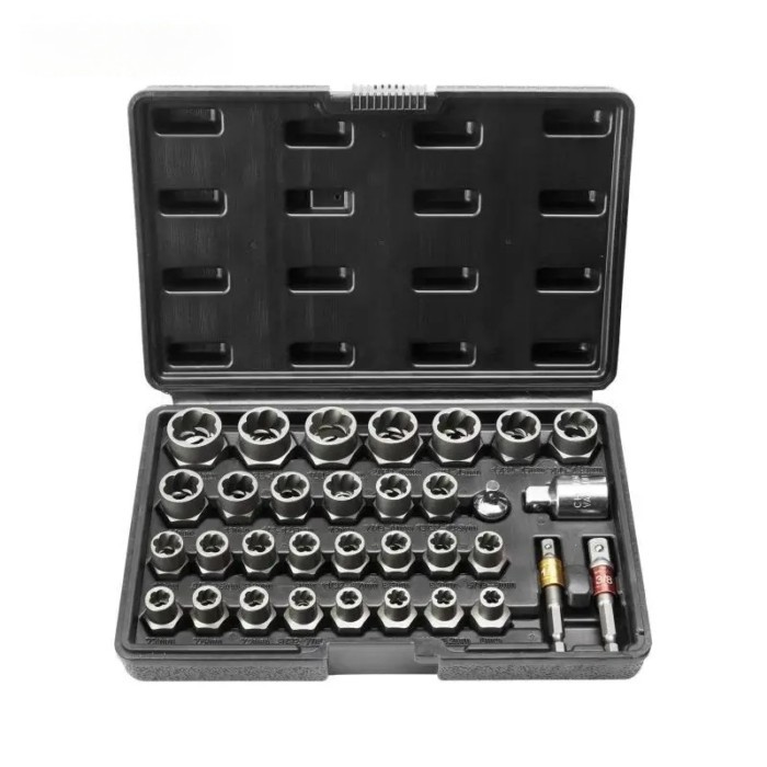 29PCs Bolt Extractor Set Bolt and Nut Remover Set 6mm to 10mm 13/32" to 3/4" CR-MO Steel Extraction