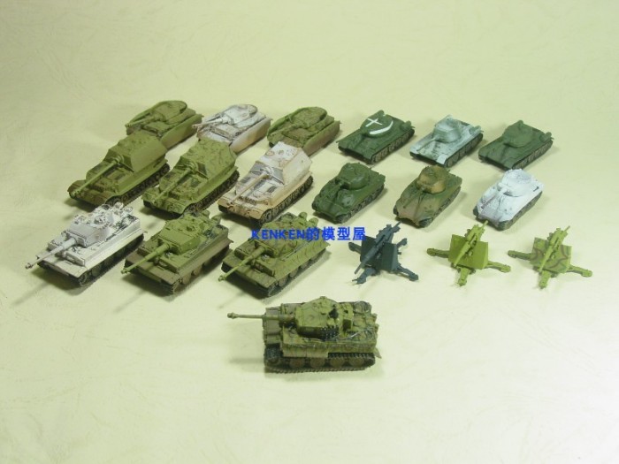 TAKARA Ocean Hall Tank Museum 1 Bullet 1/144 88 Cannon/T34/M4/Tiger/Elephant/No. โมเดลรถ 4 คัน