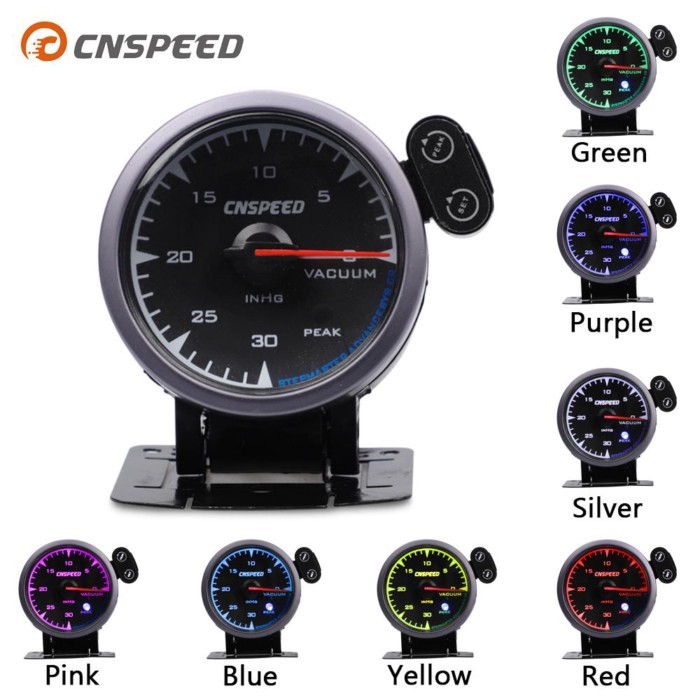 CNSPEED Shark pin 7 LED Colors 2.5"; 60mm 12V Universal vacuum gauge 0-30 PSI vacuum meter for hond