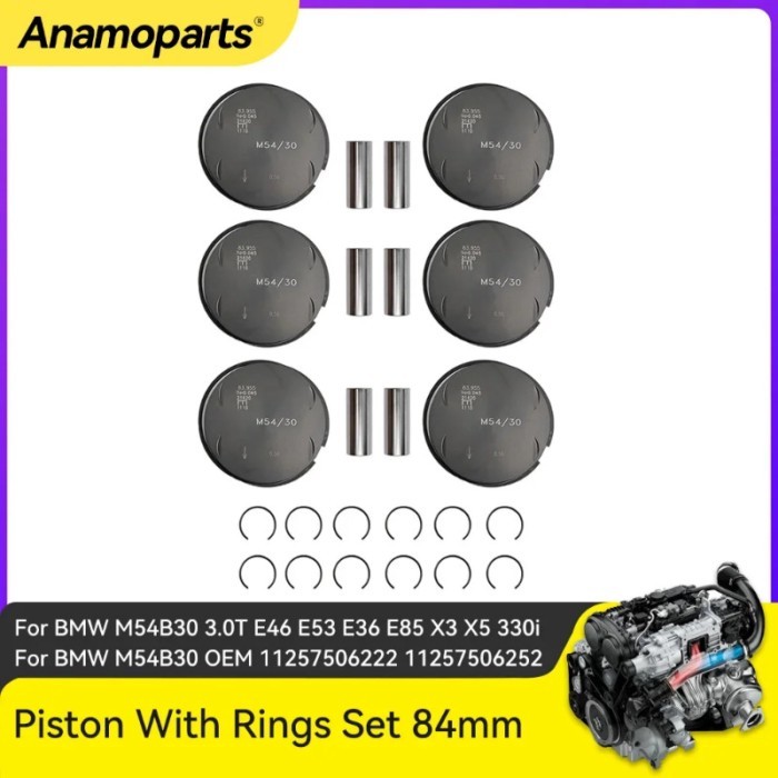 Engine Piston 84.5mm Fit 3.0 L T M54 For BMW M54B30 3.0T E46 E53 E36 E85 X3 X5 330i Oversize
