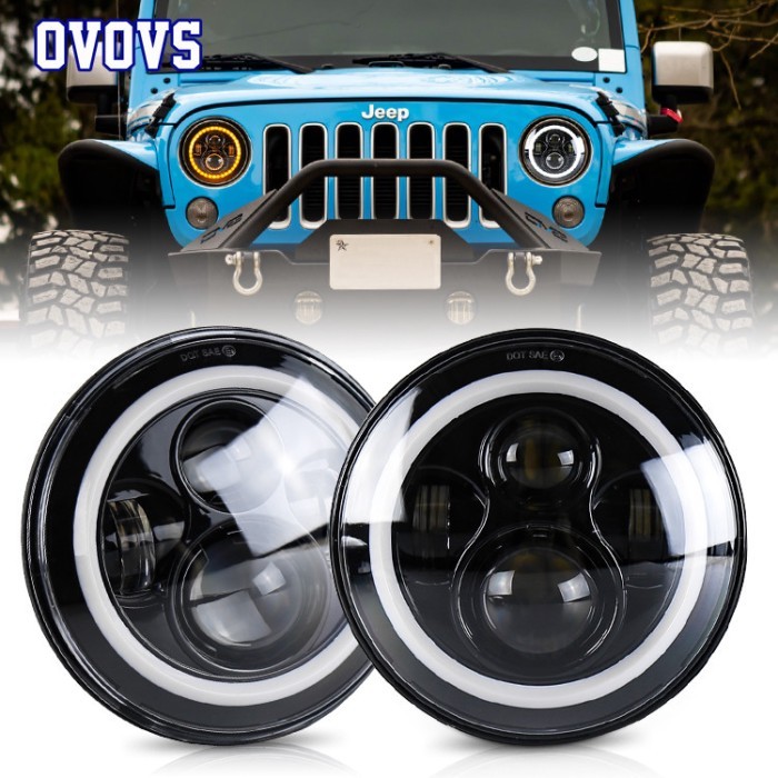 OVOVS Auto Lighting System 40W 7inch Led Headlight With Multicolor DRL 7 Inch Led Headlight For Jee