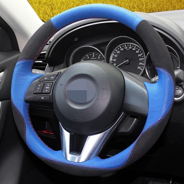 Car Steering Wheel Cover Genuine Leather DIY Hand-Stitched Steering Wheel Cover For Mazda 3 CX-3 20