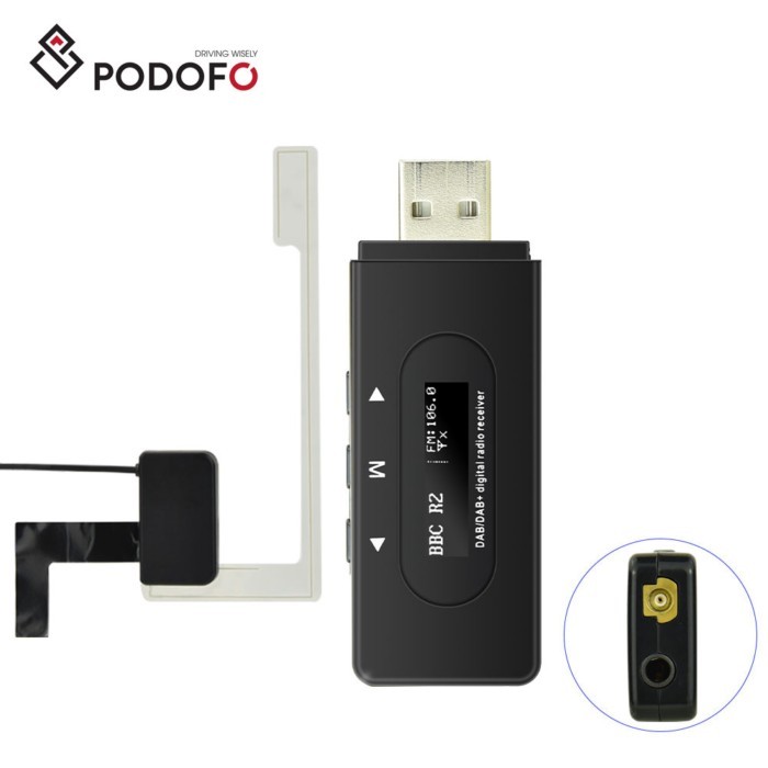 Podofo DAB+ Digital Radio Receiver FM to DAB Box USB Adapter Antenna Module For Universal Car Radio