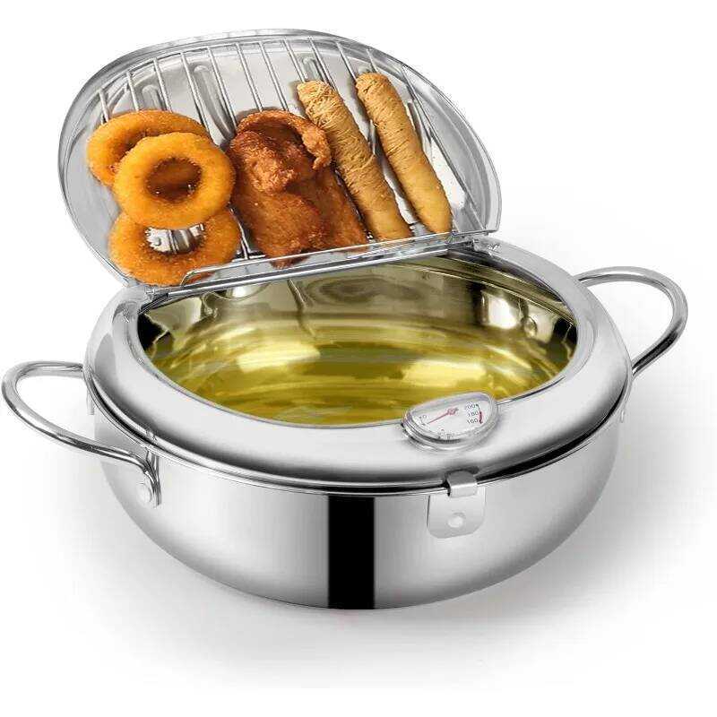 C Deep Fryer Pot, 304 Stainless Steel Japanese Frying Pot With Oil Drain Tempura Deep Fryer Pot For