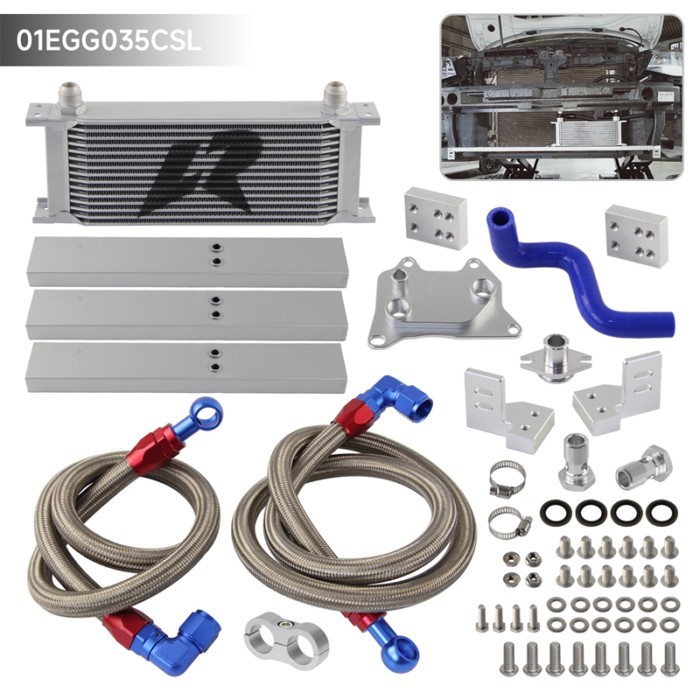 Black/Silver AN10 10-AN Oil Cooler Kit 15 Rows For VW Golf MK7 GTi/R Engine EA888 GEN3 2.0L TSI  Au