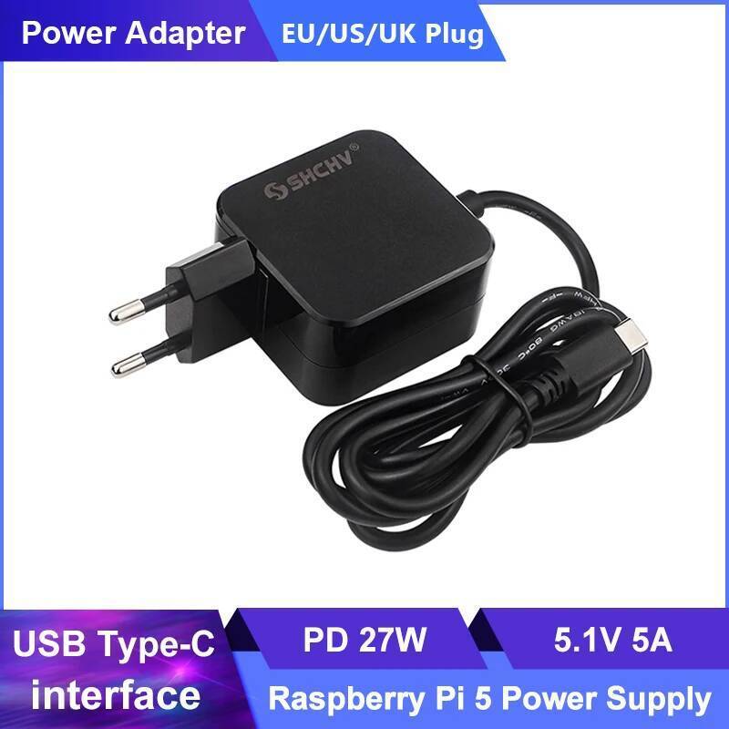 5.1V 5A Raspberry Pi 5 Power Adapter 100 V-240 V Type-C แหล่งจ่ายไฟ EU US UK Plug Power Charger สําห