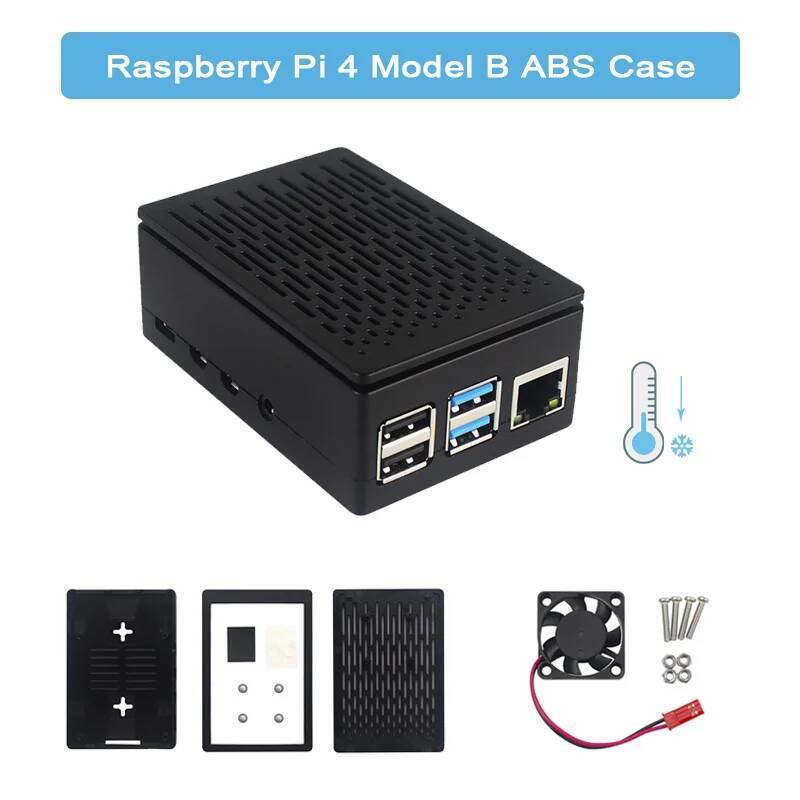 Raspberry Pi 4 รุ่น B เคส ABS พร้อมพัดลมระบายความร้อนพลาสติกสีดํา Prective Box สําหรับ Raspberry Pi 