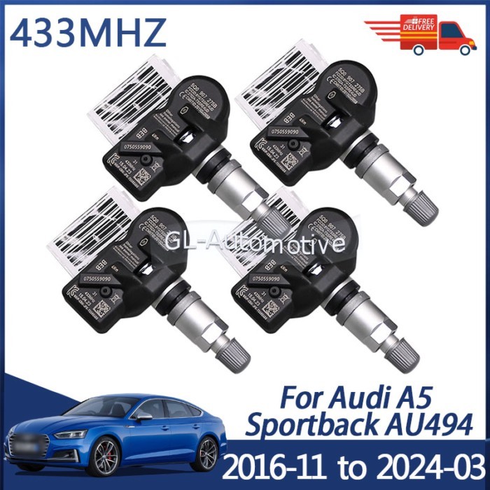 4PCS TPMS Sensor For AUDI A5 Sportback AU494 2016-2024 5Q0907275B 433MHZ Tire Pressure Monitoring S