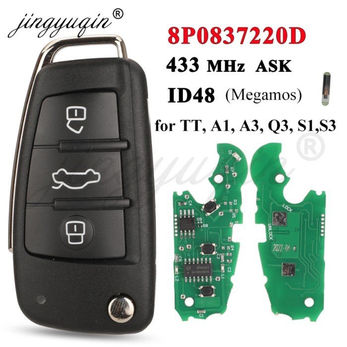 jingyuqin 8P0837220D Remote Car Key For Audi A1 A3 TT S1 S3 Q3 2005+ 433Mhz ASK ID48 Chip 8P0 837 2
