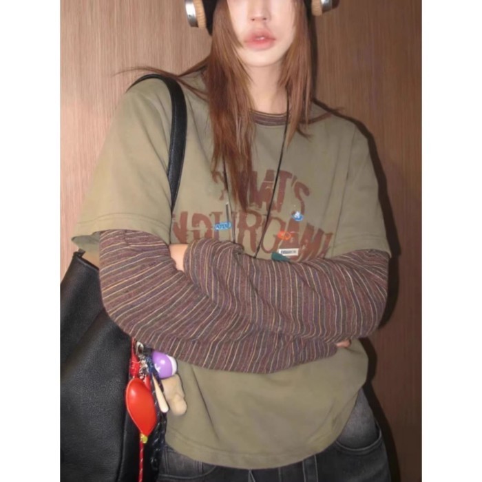 เสื้อยืดแขนยาวผู้หญิง สไตล์เกาหลี พิมพ์ลาย ใส่สบาย เหมาะกับฤดูใบไม้ผลิ
