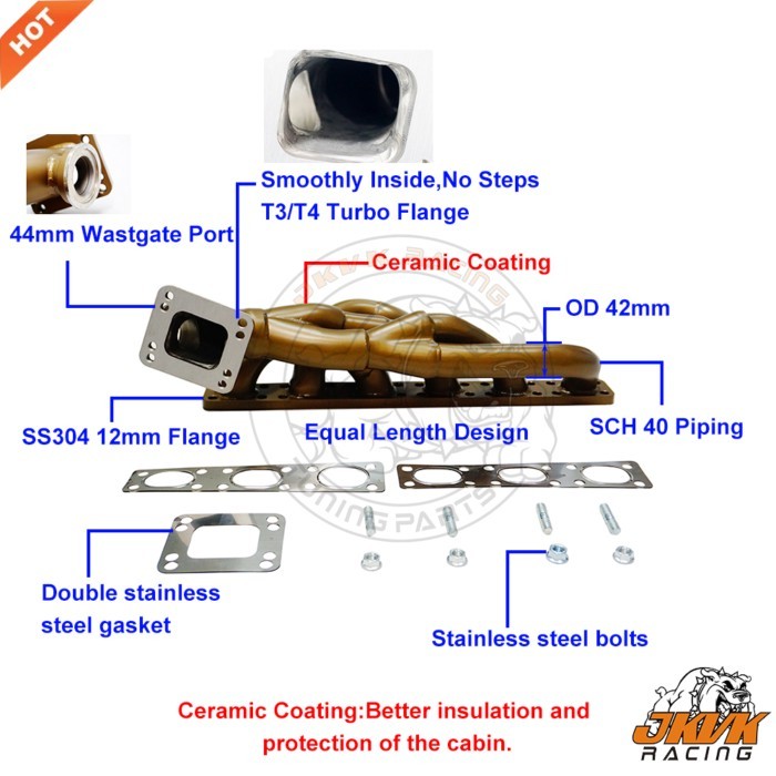 JKVK RACING Ceramic Coating 42mm OD equal length Turbo Manifold For  E36 E39 M50 M52 S50 S52 1990-2