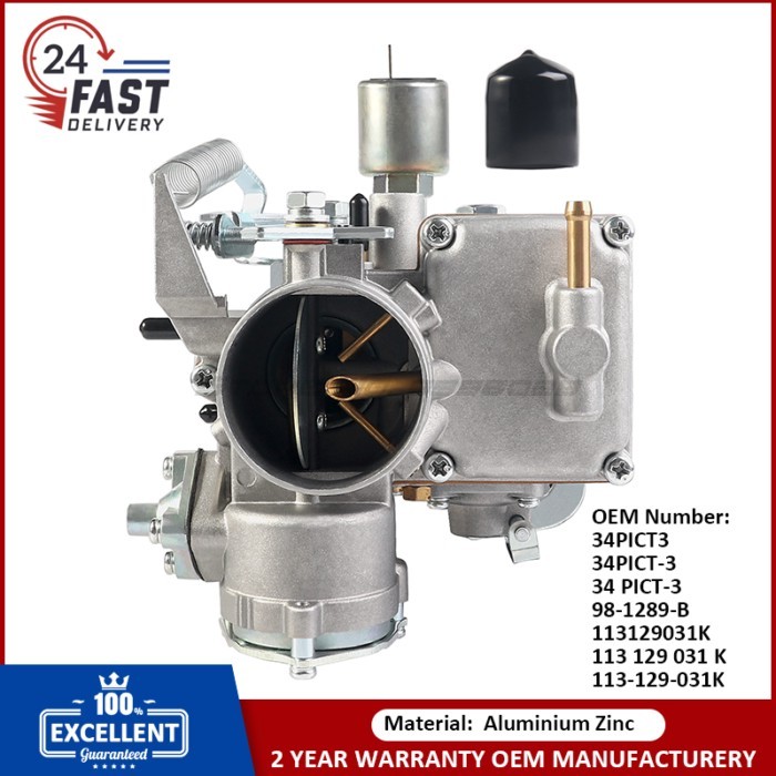 34 Pict-3 Carburetor For VW Beetles Super Beetles 1971-1979 Dual Port 1600cc Air Cooled Type 12V En